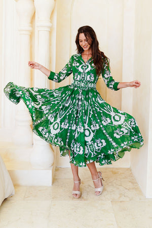 Aster Dress Shirt Collar 3/4 Sleeve Maximum Length Cotton Mudola (Kos Embroidery Ground)