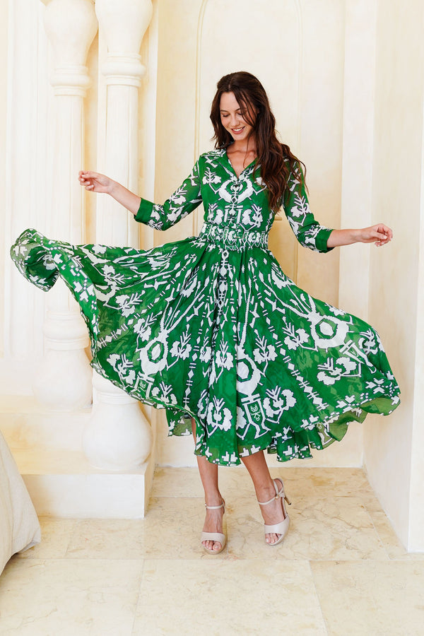 Aster Dress Shirt Collar 3/4 Sleeve Maximum Length Cotton Mudola (Kos Embroidery Ground)