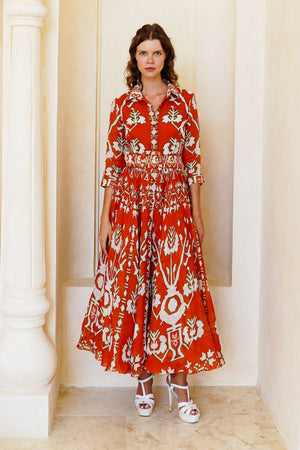 Aster Dress Shirt Collar 3/4 Sleeve Maximum Length Cotton Mudola (Kos Embroidery Ground)