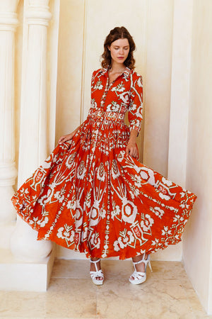 Aster Dress Shirt Collar 3/4 Sleeve Maximum Length Cotton Mudola (Kos Embroidery Ground)