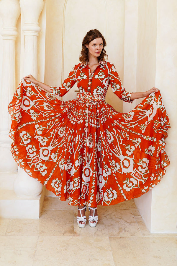 Aster Dress Shirt Collar 3/4 Sleeve Maximum Length Cotton Mudola (Kos Embroidery Ground)