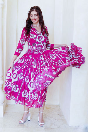 Aster Dress Shirt Collar 3/4 Sleeve Maximum Length Cotton Mudola (Kos Embroidery Ground)