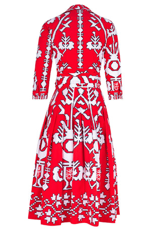 Audrey Dress #2 Shirt Collar 3/4 Sleeve Midi Length Cotton Stretch (Kos Embroidery Ground)