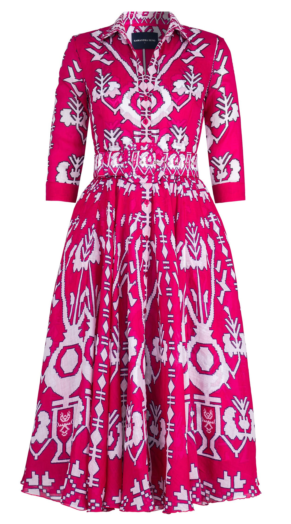 Aster Dress Shirt Collar 3/4 Sleeve Midi Length Cotton Musola (Kos Embroidery Ground)