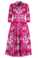 Aster Dress Shirt Collar 3/4 Sleeve Midi Length Cotton Musola (Kos Embroidery Ground)
