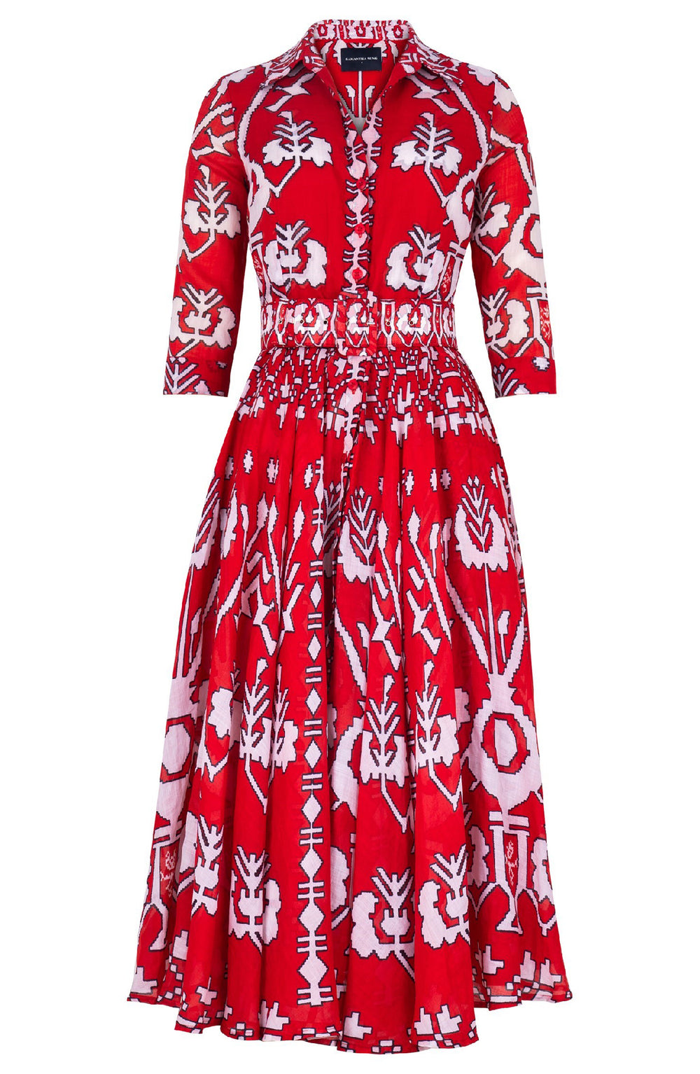 Aster Dress Shirt Collar 3/4 Sleeve Maxi Length Ramie (Kos Embroidery Ground)