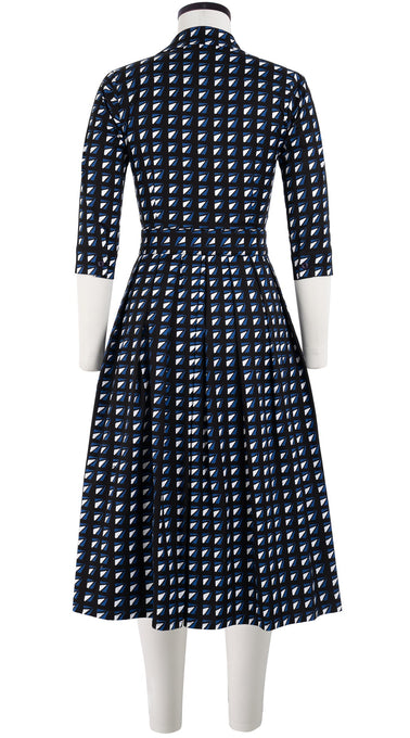 Audrey Dress #1 Shirt Collar 3/4 Sleeve Midi Length Cotton Stretch (Kuba Triangle)