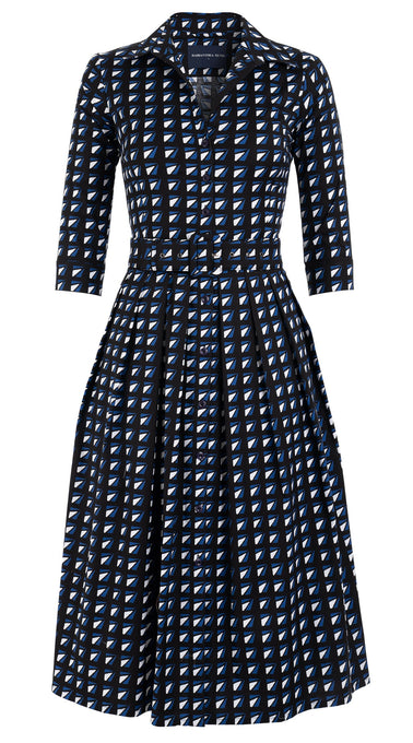 Audrey Dress #1 Shirt Collar 3/4 Sleeve Midi Length Cotton Stretch (Kuba Triangle)