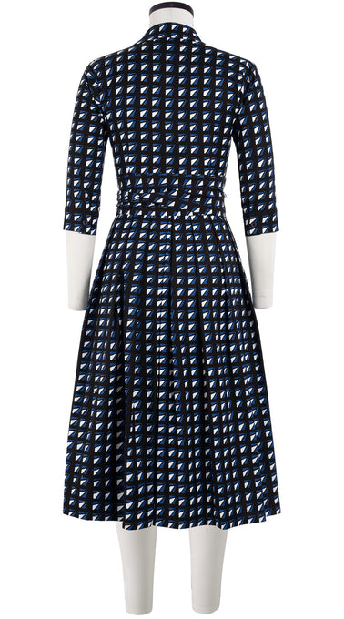 Audrey Dress #1 Shirt Collar 3/4 Sleeve Midi Length Cotton Stretch (Kuba Triangle)