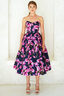 Lana Dress Sweetheart Strapless with Tulle Midi Cotton Stretch (Magnolia Blossom)