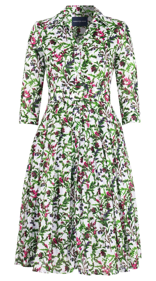 Audrey Dress #4 Shirt Collar 3/4 Sleeve Long Length Cotton Musola (Lavender Haze)