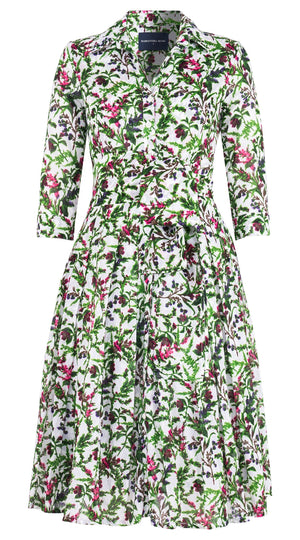 Audrey Dress #4 Shirt Collar 3/4 Sleeve Long Length Cotton Musola (Lavender Haze)