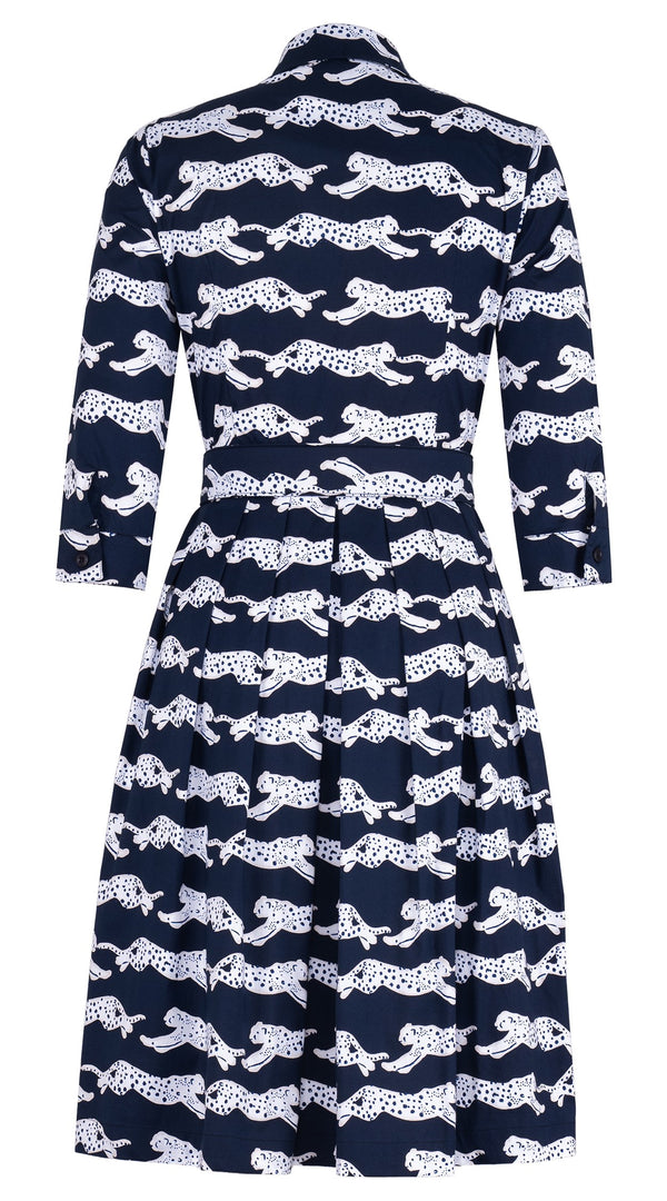 Audrey Dress #1 Shirt Collar 3/4 Sleeve Regular Length Cotton Stretch (Leaping Tiger)