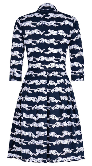 Audrey Dress #1 Shirt Collar 3/4 Sleeve Regular Length Cotton Stretch (Leaping Tiger)