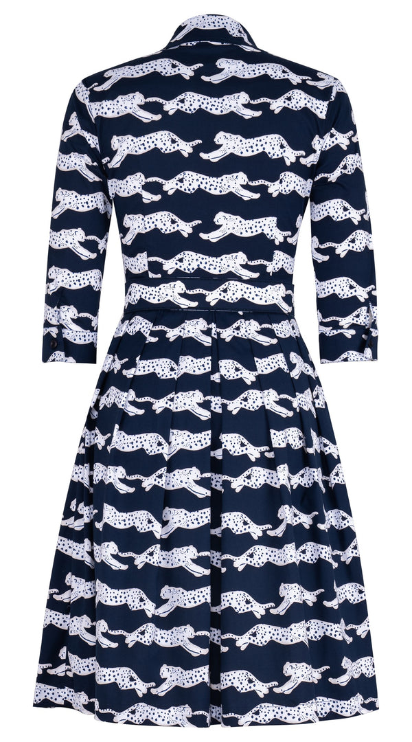 Audrey Dress #1 Shirt Collar 3/4 Sleeve Regular Length Cotton Stretch (Leaping Tiger)