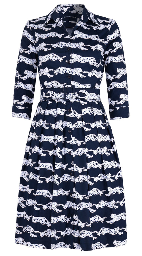 Audrey Dress #1 Shirt Collar 3/4 Sleeve Regular Length Cotton Stretch (Leaping Tiger)