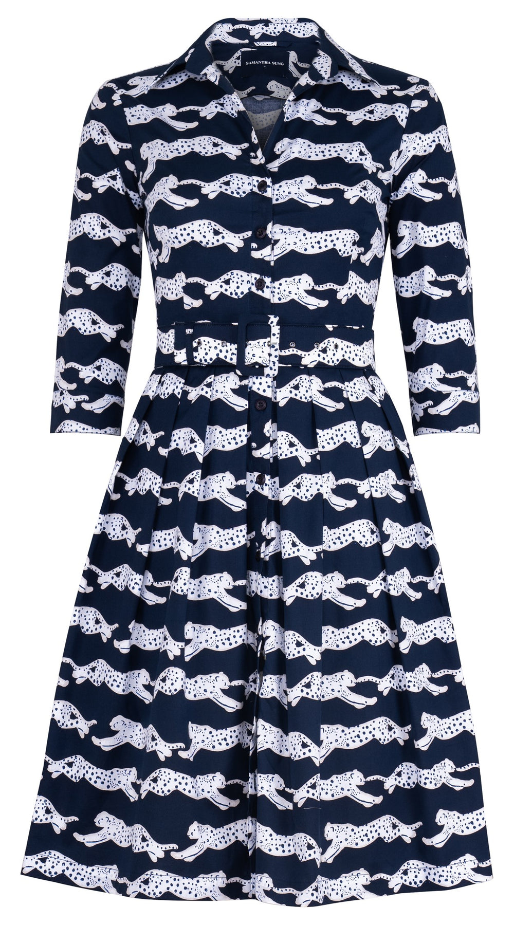 Audrey Dress #1 Shirt Collar 3/4 Sleeve Regular Length Cotton Stretch (Leaping Tiger)