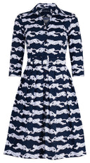 Audrey Dress #1 Shirt Collar 3/4 Sleeve Regular Length Cotton Stretch (Leaping Tiger)