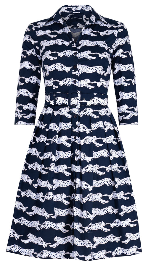 Audrey Dress #1 Shirt Collar 3/4 Sleeve Regular Length Cotton Stretch (Leaping Tiger)