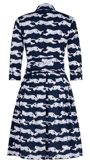 Audrey Dress #1 Shirt Collar 3/4 Sleeve Regular Length Cotton Stretch (Leaping Tiger)