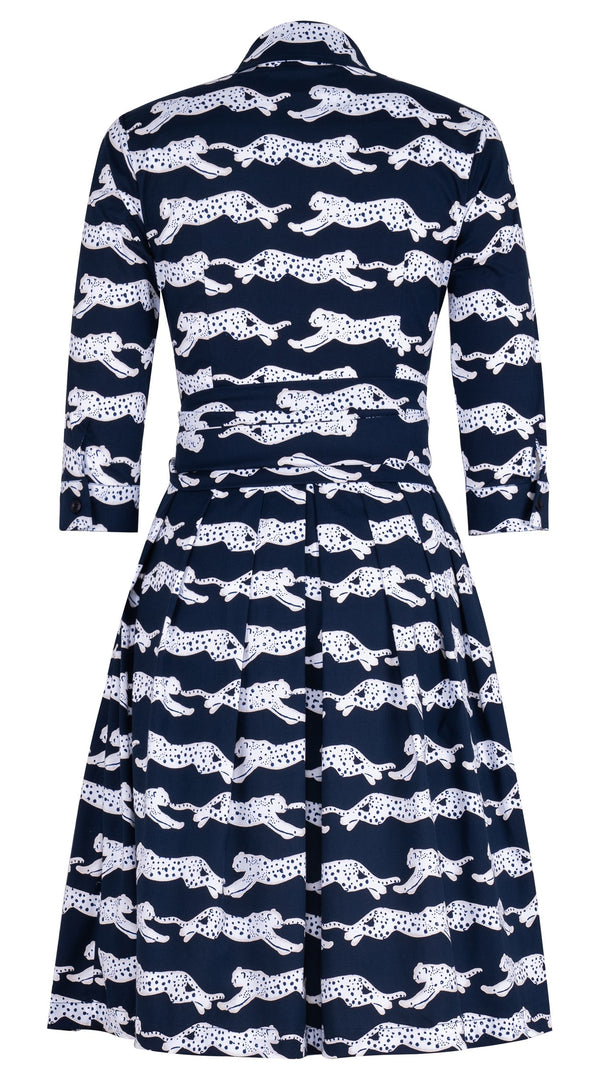 Audrey Dress #1 Shirt Collar 3/4 Sleeve Regular Length Cotton Stretch (Leaping Tiger)