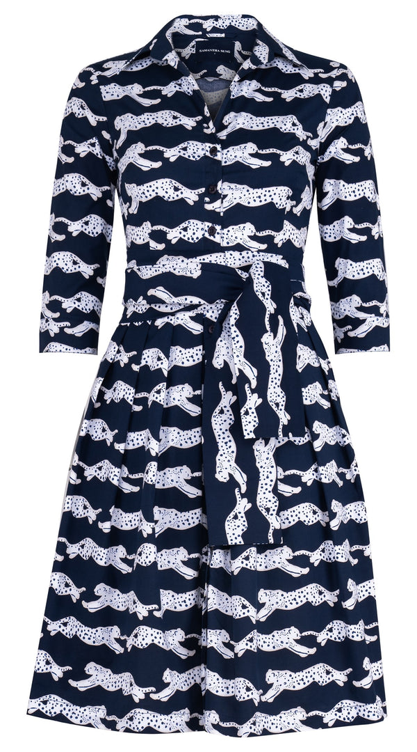 Audrey Dress #1 Shirt Collar 3/4 Sleeve Regular Length Cotton Stretch (Leaping Tiger)
