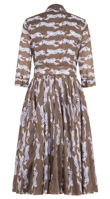 Aster Dress Shirt Collar 3/4 Sleeve Midi Length Cotton Musola (Leaping Tiger)