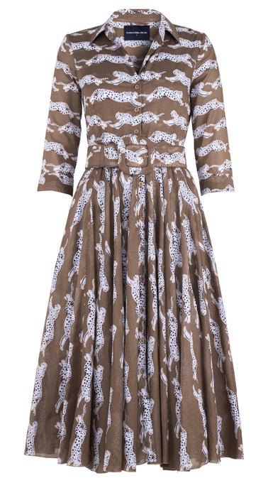 Aster Dress Shirt Collar 3/4 Sleeve Midi Length Cotton Musola (Leaping Tiger)