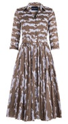 Aster Dress Shirt Collar 3/4 Sleeve Midi Length Cotton Musola (Leaping Tiger)