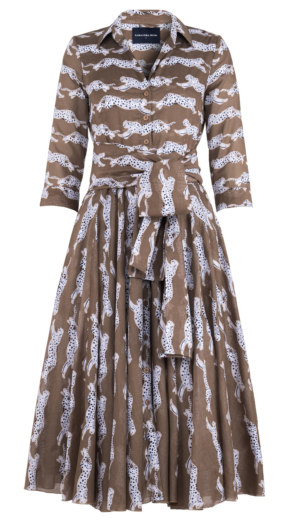 Aster Dress Shirt Collar 3/4 Sleeve Midi Length Cotton Musola (Leaping Tiger)