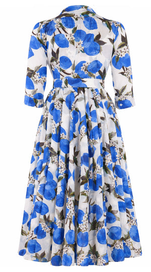 Aster Dress Shirt Collar 3/4 Sleeve Midi Length Cotton Musola (Lemon Original)