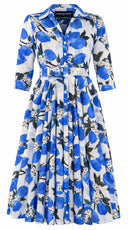 Aster Dress Shirt Collar 3/4 Sleeve Midi Length Cotton Musola (Lemon Original)