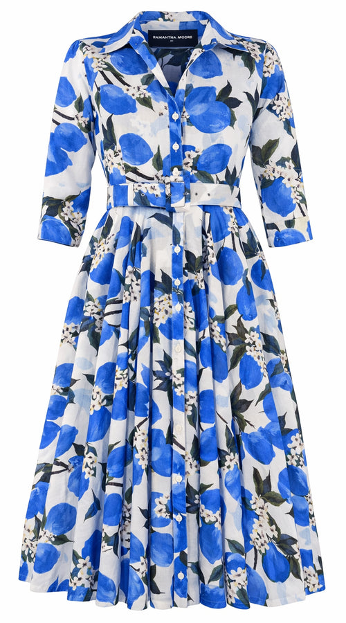 Aster Dress Shirt Collar 3/4 Sleeve Midi Length Cotton Musola (Lemon Original)