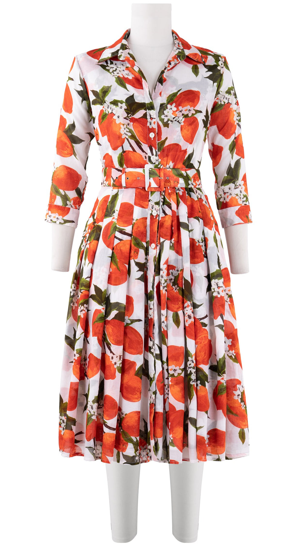 Audrey Dress #4 Shirt Collar 3/4 Sleeve Long Length Cotton Musola (Lemon Original)