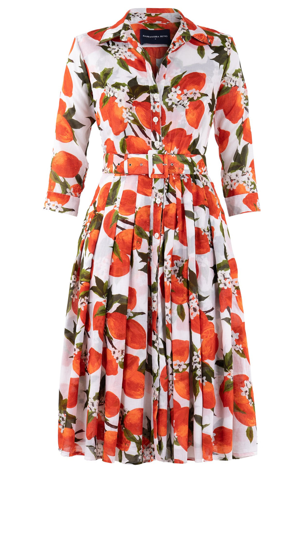 Audrey Dress #4 Shirt Collar 3/4 Sleeve Long Length Cotton Musola (Lemon Original)