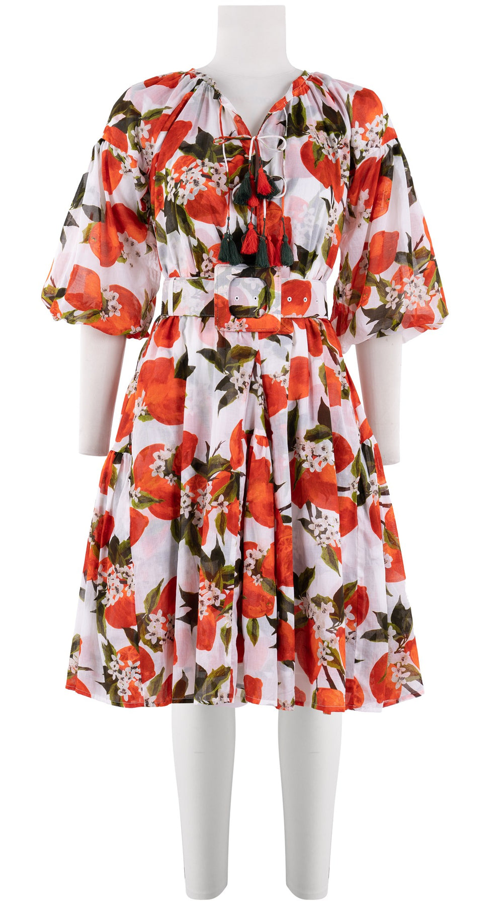 Birdy Dress #1 Crew Slit Tie 3/4 Puff Sleeve Petite Length Cotton Musola (Lemon Original)