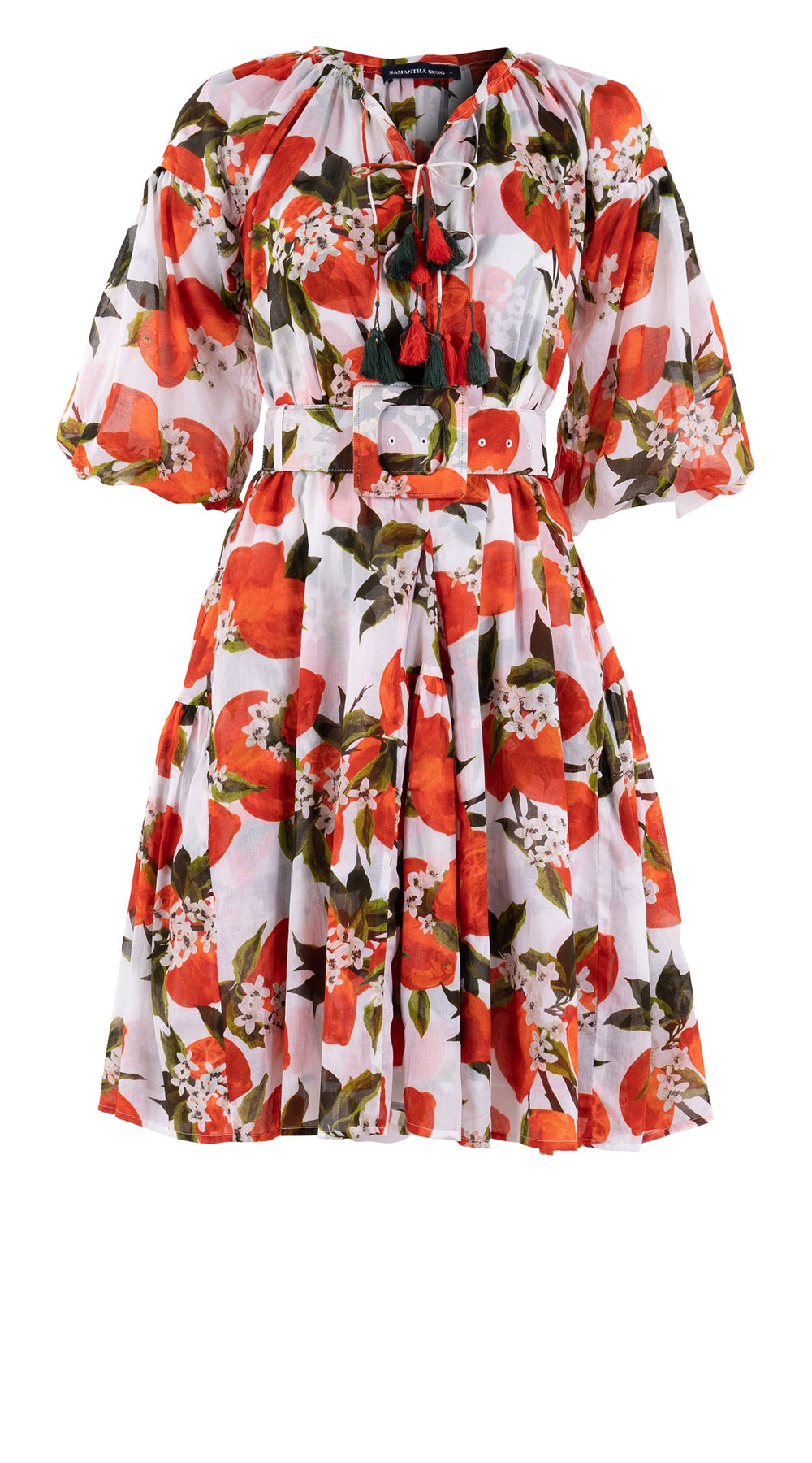 Birdy Dress #1 Crew Slit Tie 3/4 Puff Sleeve Petite Length Cotton Musola (Lemon Original)