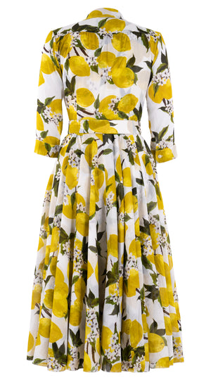 Aster Dress Shirt Collar 3/4 Sleeve Midi Length Cotton Musola (Lemon Original)