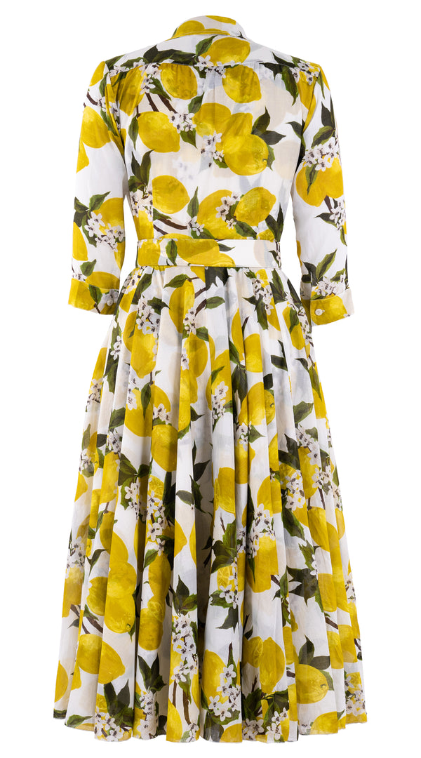 Aster Dress Shirt Collar 3/4 Sleeve Midi Length Cotton Musola (Lemon Original)