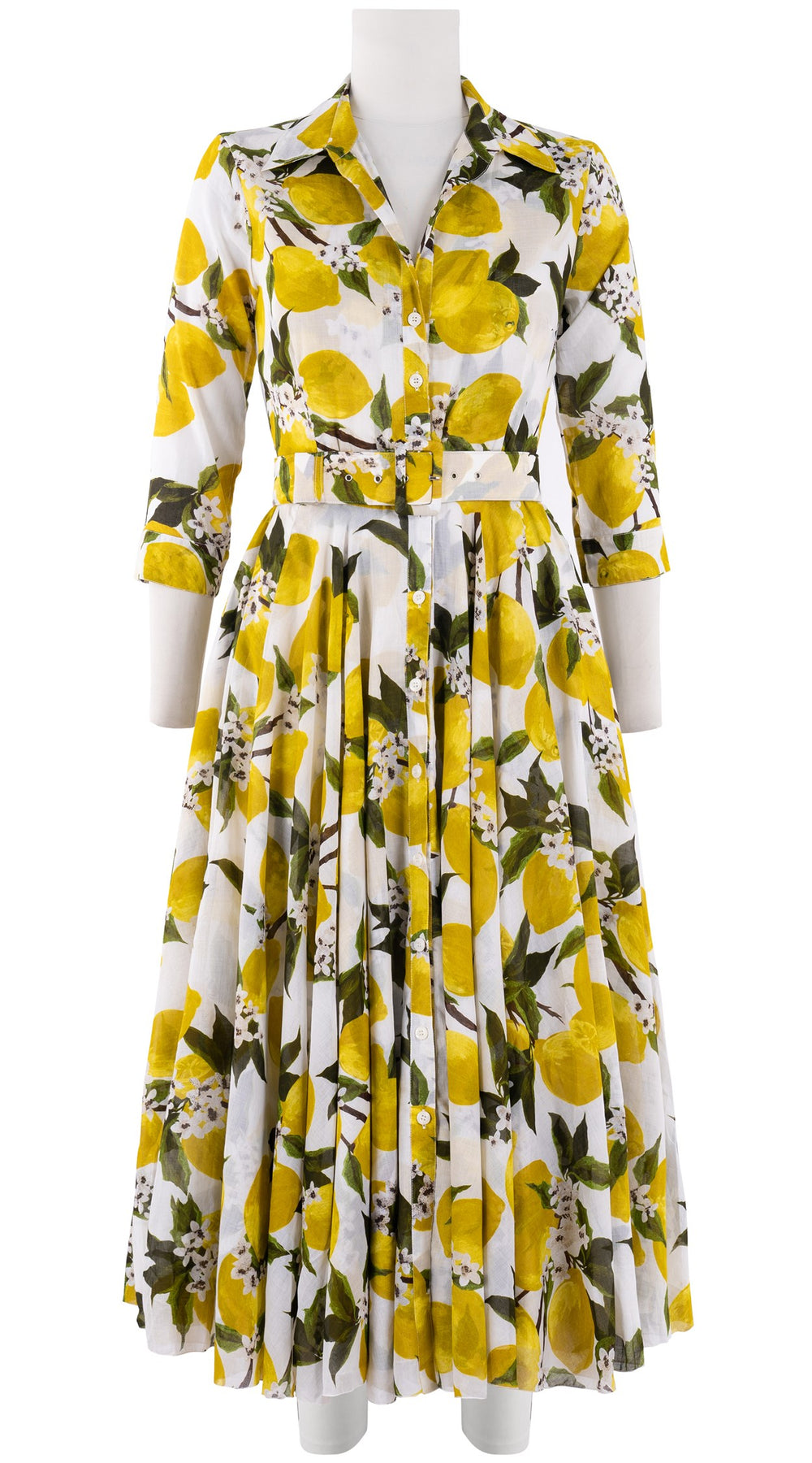 Aster Dress Shirt Collar 3/4 Sleeve Midi Length Cotton Musola (Lemon Original)