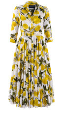 Aster Dress Shirt Collar 3/4 Sleeve Midi Length Cotton Musola (Lemon Original)