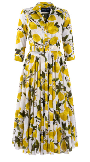 Aster Dress Shirt Collar 3/4 Sleeve Midi Length Cotton Musola (Lemon Original)