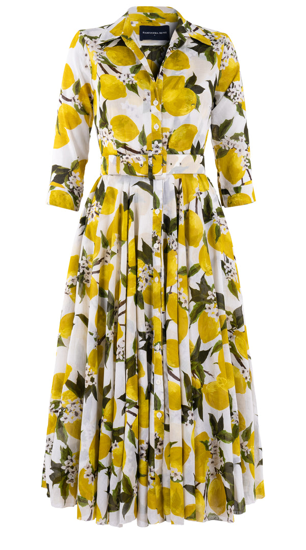 Aster Dress Shirt Collar 3/4 Sleeve Midi Length Cotton Musola (Lemon Original)