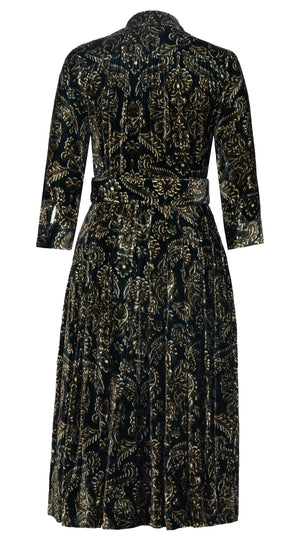 Audrey Dress #1 Shirt Collar 3/4 Sleeve Midi Length Silk Velvet (Liberty Velvet)