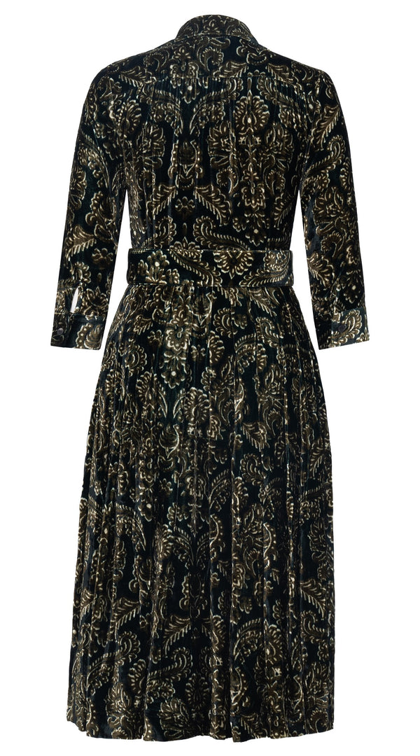 Audrey Dress #1 Shirt Collar 3/4 Sleeve Midi Length Silk Velvet (Liberty Velvet)