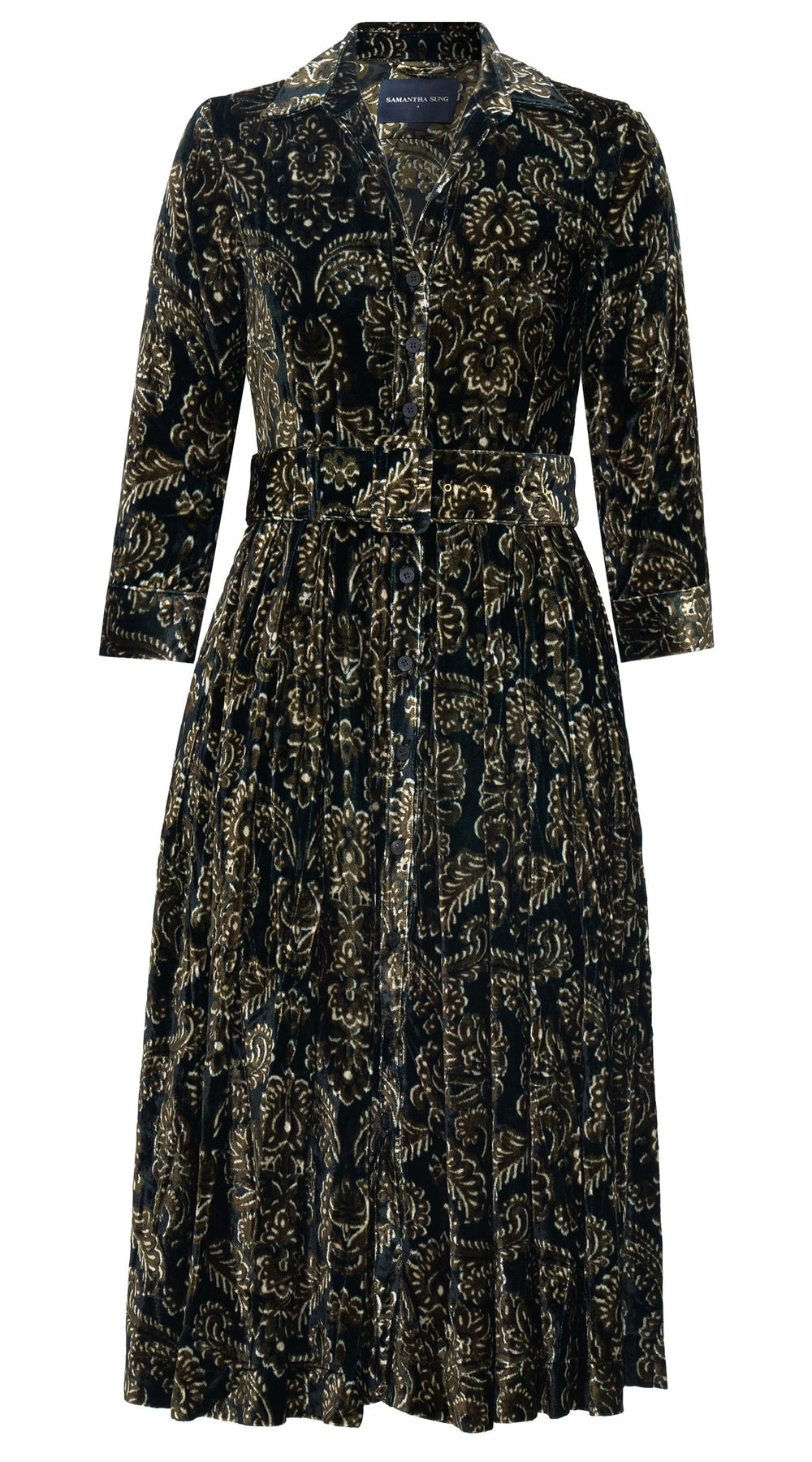 Audrey Dress #1 Shirt Collar 3/4 Sleeve Midi Length Silk Velvet (Liberty Velvet)