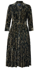 Audrey Dress #1 Shirt Collar 3/4 Sleeve Midi Length Silk Velvet (Liberty Velvet)