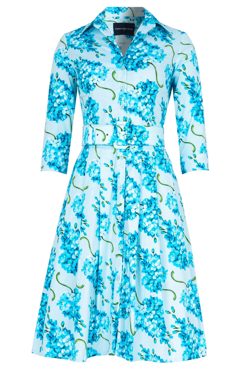 Audrey Dress #3 Shirt Collar 3/4 Sleeve Regular Length Cotton Stretch (Lilac Bunch Pastel)