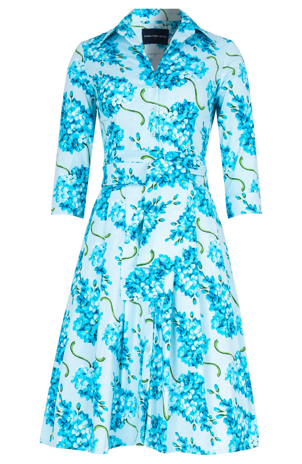Audrey Dress #3 Shirt Collar 3/4 Sleeve Regular Length Cotton Stretch (Lilac Bunch Pastel)