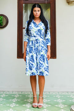 Audrey Dress #1 Shirt Collar 3/4 Sleeve Regular Length Cotton Stretch (Lilac Bunch Pastel)